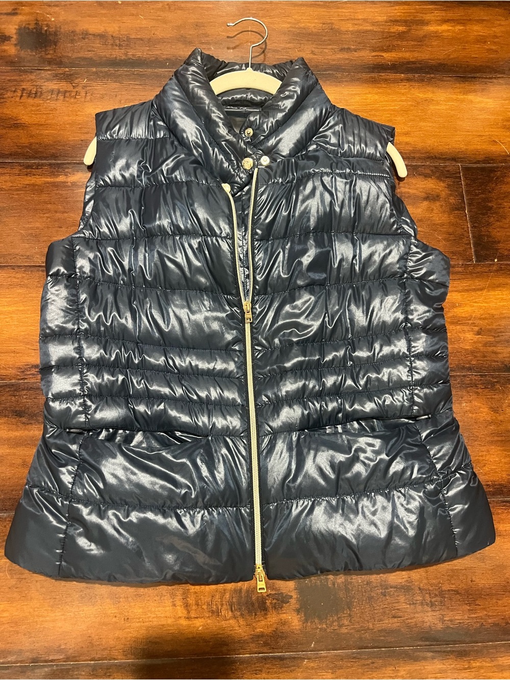 Herno Metallic Blue Vest with Gold Hardware